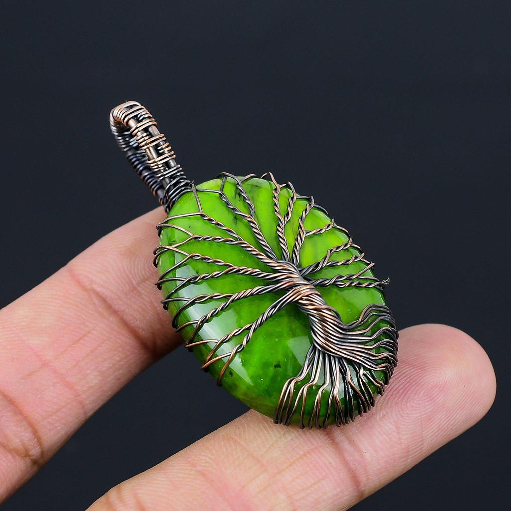 Древо Жизни Зеленый Флэш Лабрадорит Драгоценный Камень Чистая Медная Проволока Обернутая Ювелирные Изделия Ручной Работы Подвеска