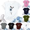 Women's Fashion Printed Casual Pleated Round Short Sleeve T-Shirt Top