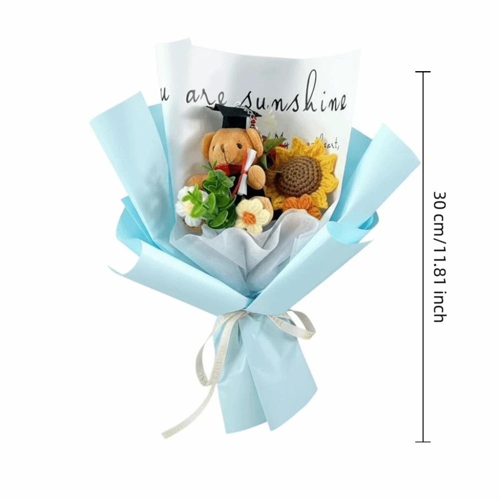 New Lovely Bear Simulated Flower Bouquet Crochet Sunflower Handmade Sunflower Flowers Animal Bouquet Graduation Ceremony