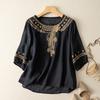 Women Tops Round Neck Half Sleeve Loose Fit Tee Shirt Hollow Embroidery Pattern Summer Thin Pullover Tops