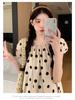 2024 Chic French Maternity Polka Dot Midi Dress with Puff Sleeves
