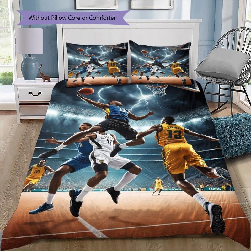 Lightning Basketball Game Stadium Print 3‑Pieces Duvet Cover Set Sport Theme Bedding Bedroom Home Decor Without Pillow Core Comforter