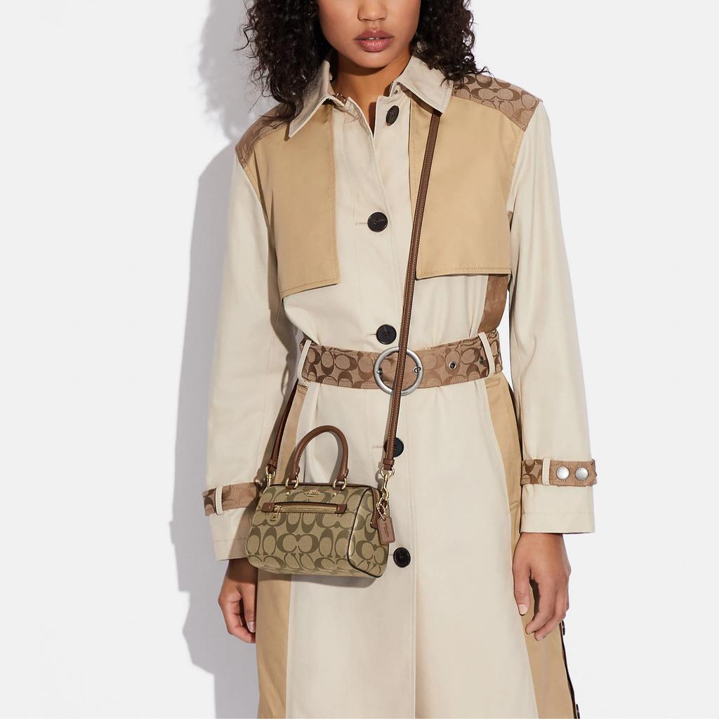 New COACH Rowan Artificial Leather Boston Bag Handbag Shoulder Bag Crossbody Bag Mini Women's Gold & Khaki C9947-IME74