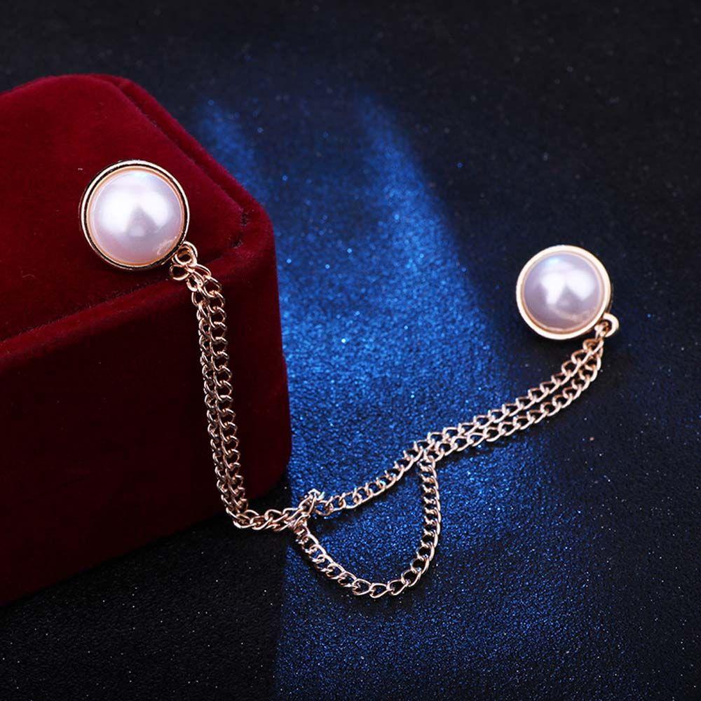 For Men Girl Double Chain Double Layer Women Brooches Korean Pin Pearl Collar Pin Collar Brooch