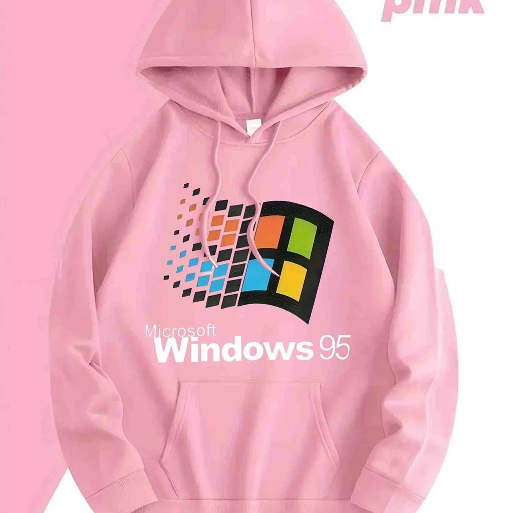 Men's Retro Windows 95 Graphic Hoodie Dark Grey Pullover Sweatshirt Retro Gaming Hoodie for Tech Enthusiasts