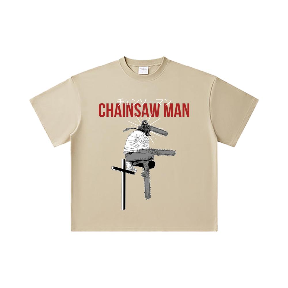 260 GSM Double Yarn 32 Count 100% Cotton Chainsaw Man V41 Denji Print Unisex Heavy Cotton T Shirt