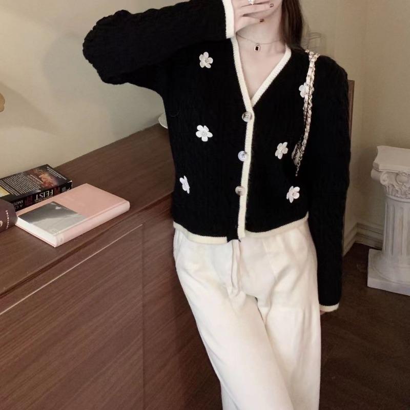 Японский свободный вязаный кардиган с v-образным вырезом, сладкий, мягкий, нежный, маленький французский тонкий кардиган, свитер, женское пальто