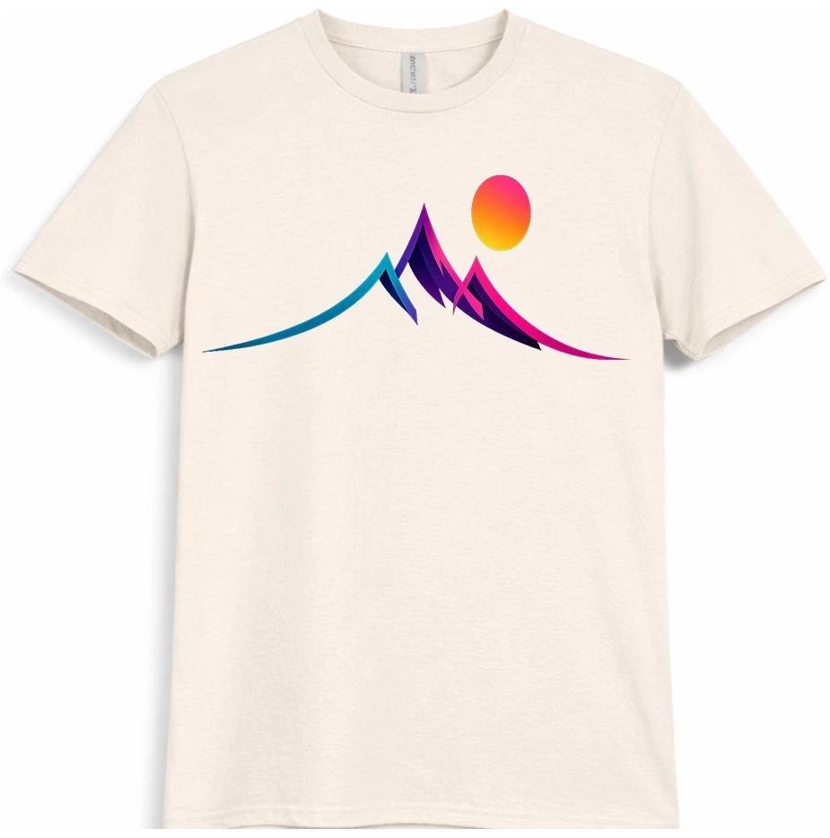 Mountain Sunset T Shirt Abstract Landscape Graphic Tee Hiking Camping Outdoor