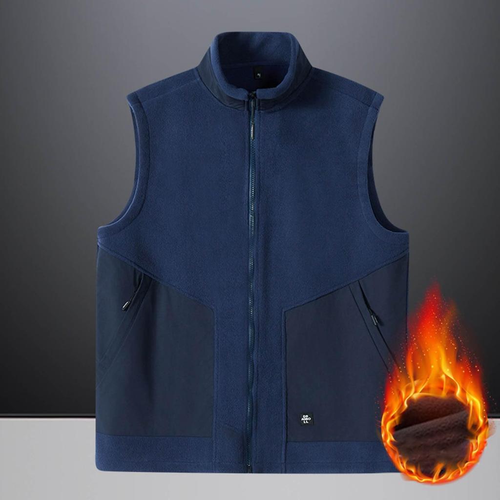 Men's Casual Fleece Solid Color Zipper Vest, Men's Stand-up Collar Zipper Pocket Fleece Vest Jacket