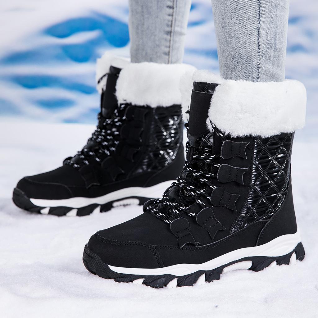 35-42 Large Size Foreign Trade New Outdoor Snow Boots Cotton Shoes Velvet Warm Height Increase High Top Wear-resistant Non-slip Women's Boots