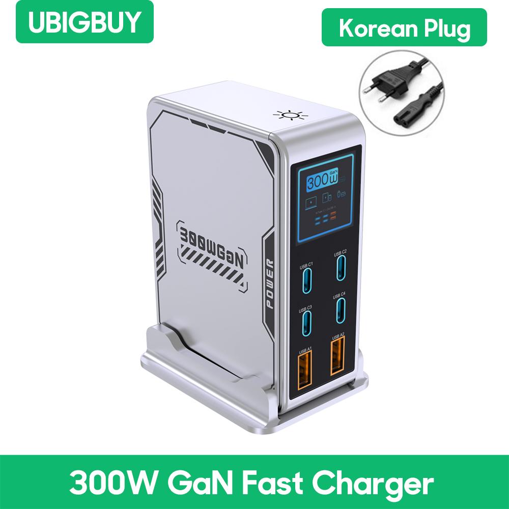 Ubigbuy 300 Вт GaN Зарядное устройство PPS PD 100 Вт USB Type C 6-портовое Цифровой дисплей Настольная станция быстрой зарядки для MacBook Samsung