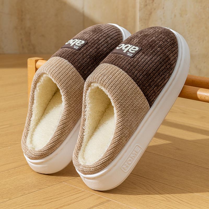 Double Embroidered Cotton Slippers Autumn and Winter Warm and Comfortable Lightweight Soft Cotton Slippers Corduroy Cotton Shoes