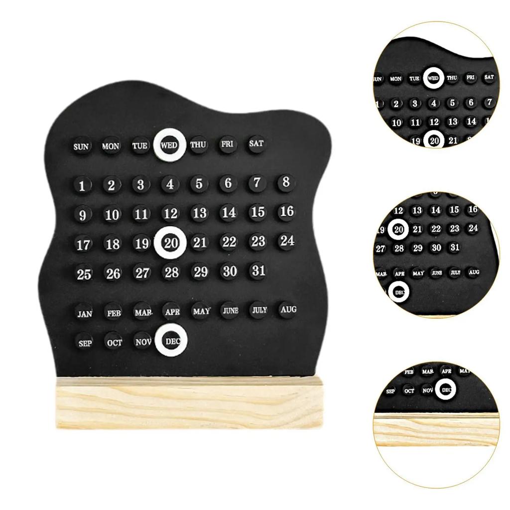 Wooden DIY Cloud Ring Calendar Cute Adjustable Week Month Date Display Wooden Base Round Rings Home Office Desk Decoration