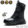Mens Construction Work Shoes High Top Steel Toe Safety Boots Anti-Smash Wear-Resisting Design Suitable for Exploitation Site