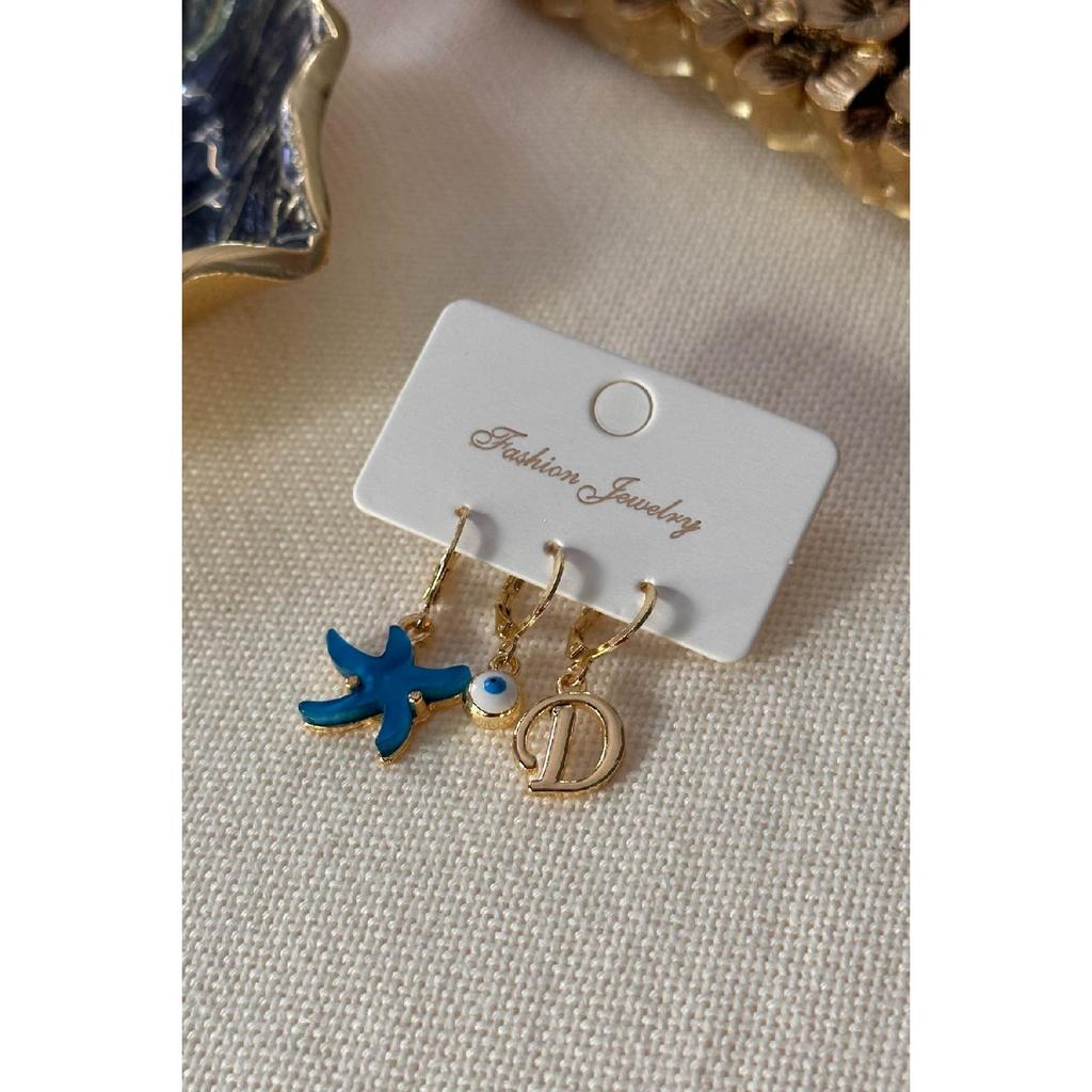 Комплект серег с буквами и моделями морской звезды и сглаза