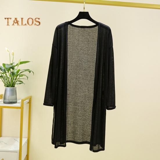 Женское повседневное пальто без воротника с длинным рукавом и открытой строчкой, кардиган средней длины, однотонное тонкое солнцезащитное пальто