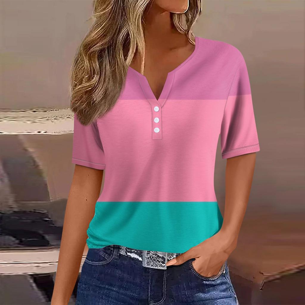 Женский модный повседневный топ с v-образным вырезом и коротким рукавом с геометрическим принтом