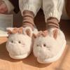 2024 Cartoon Cute Cat Slippers Women Fluffy Fur Slippers Platform Indoor House Shoes Winter Kawaii Animal Cozy Home Slides Shoes