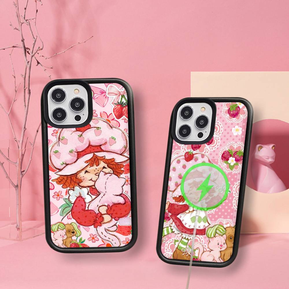 Animated S-Strawberry S-Shortcake Magnetic Matte Phone Case For IPhone 16 17 15 14 13 12 11 For Magsafe Wireless Charge Cover
