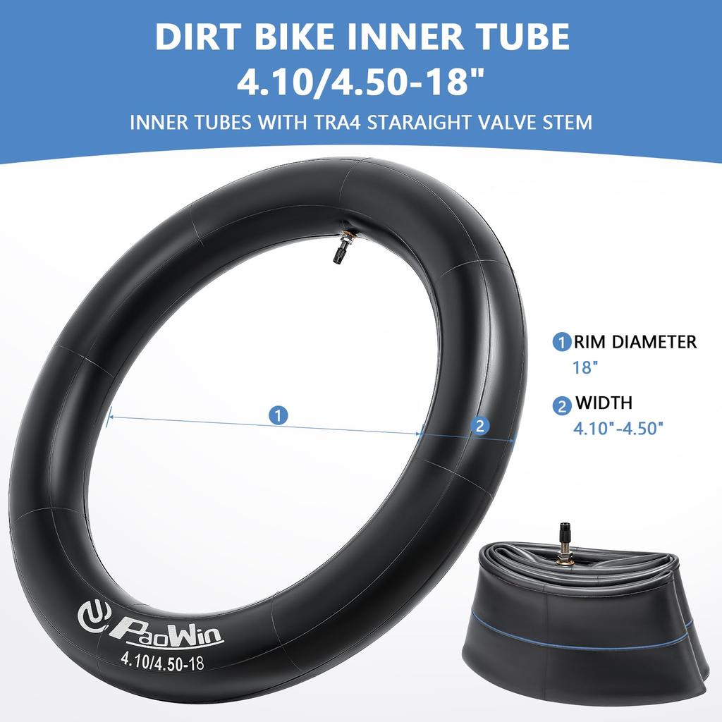 PaoWin Tubes with Thick Wall and TR4 Fits Motorcycle Compatible with and Motorcycles and Mopeds 2-Piece Set, 4.10-18 Valves, 4.10/4.50-18 120/80-18