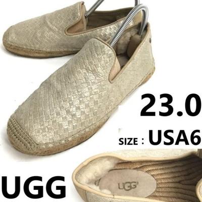 Эспадрильи UGG на джутовой подошве, слипоны, золото х бежевый, размер US6 (23,0 см)(ИСПОЛЬЗОВАЛ)