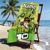 Custom Name Personalized Ben 10 Cartoon Print Beach Towel, for Trip Camping Beach Party Home Decor, Birthday Gift for Family & Friends