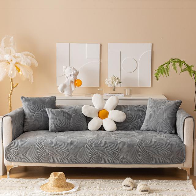 Thickened Sofa Cover Jacquard Slipcover Solid Color Linty Sofa Covers for Living Room Anti-Slip Multiple Sizes Soft Home Decor