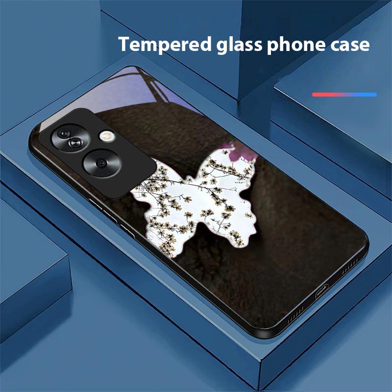 Градиентная бабочка для Oppo A79 5G 58 78 74 60 4G Reno 11F Realme GT 6 11 Note 50 10 C55 X2 Закаленное стекло Черный чехол для телефона