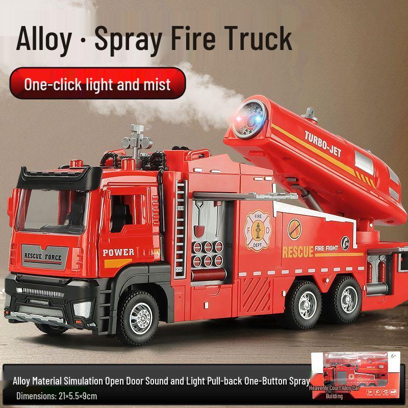 Children's Alloy Fire Truck Toy with Spray Water, Ladder, and Rescue Features