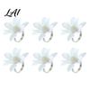 Non-slip Napkin Holder 6Pcs White Lotus Rings Chiffon Flower Metal Ring Holders Faux Wedding Rings Pearl Dinner for Bridal Shower Table Decor