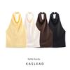 Kaslead New Women Clothes Western Style Fashion Silk Satin Texture Temperament Fashion Hanging Collar Top