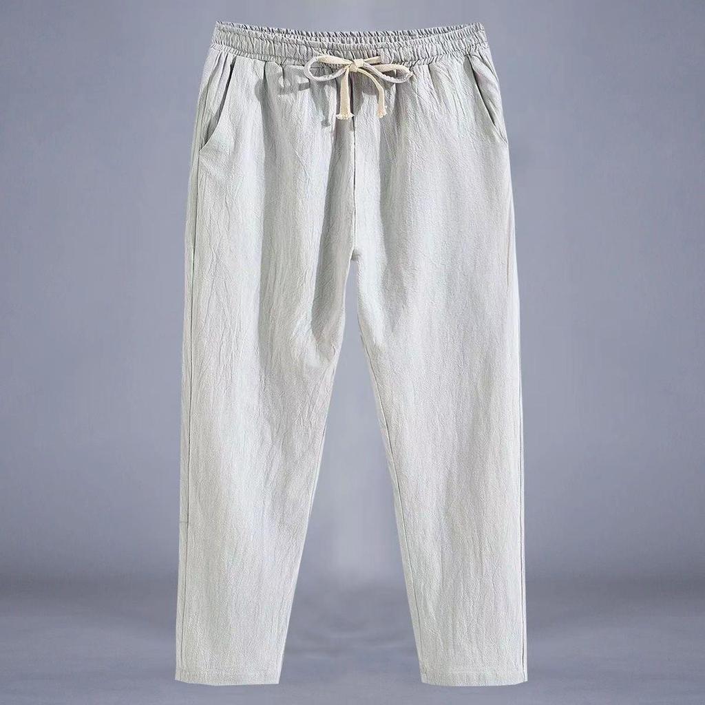 Мужские хлопковые льняные шаровары свободного покроя - летние тонкие, свободные повседневные прямые брюки