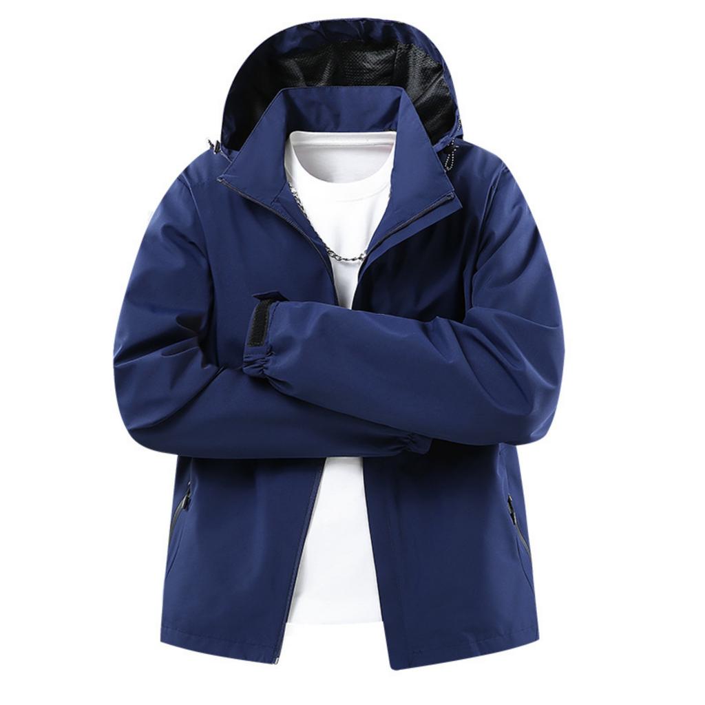 Men's Casual Solid-color Outdoor Sports Jacket, Men's Windproof Breathable Hooded Zipper Jacket