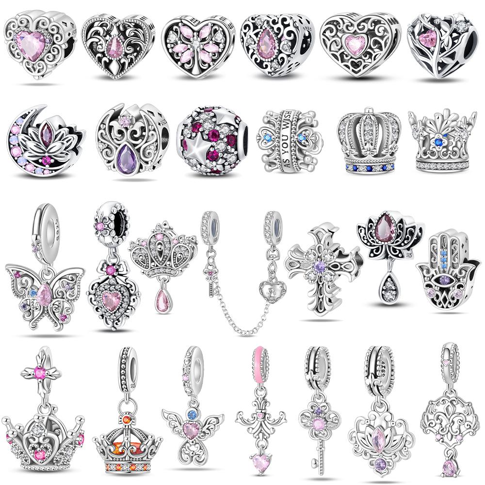 Heart Zircon Charm Bead Charms Authentic Classic copper Plated Lotus Angel Bead Charms Compatible With Bracelets Women Do It Yourself Jewellery Fine G