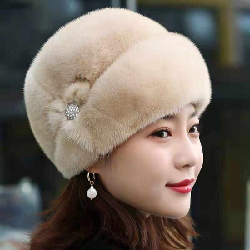 New Mother Hat Women's Winter Imitation Mink Hair Fashion Leather Thermal Hat Middle-aged and Elderly Fur Headband Hat Outflow