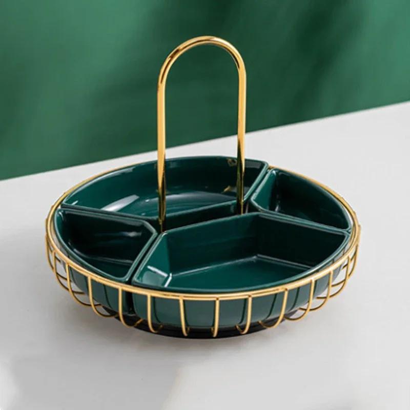 Вращающийся керамический поднос для фруктов, домашний обеденный стол, сухой набор для гостиной, кофе, закуски