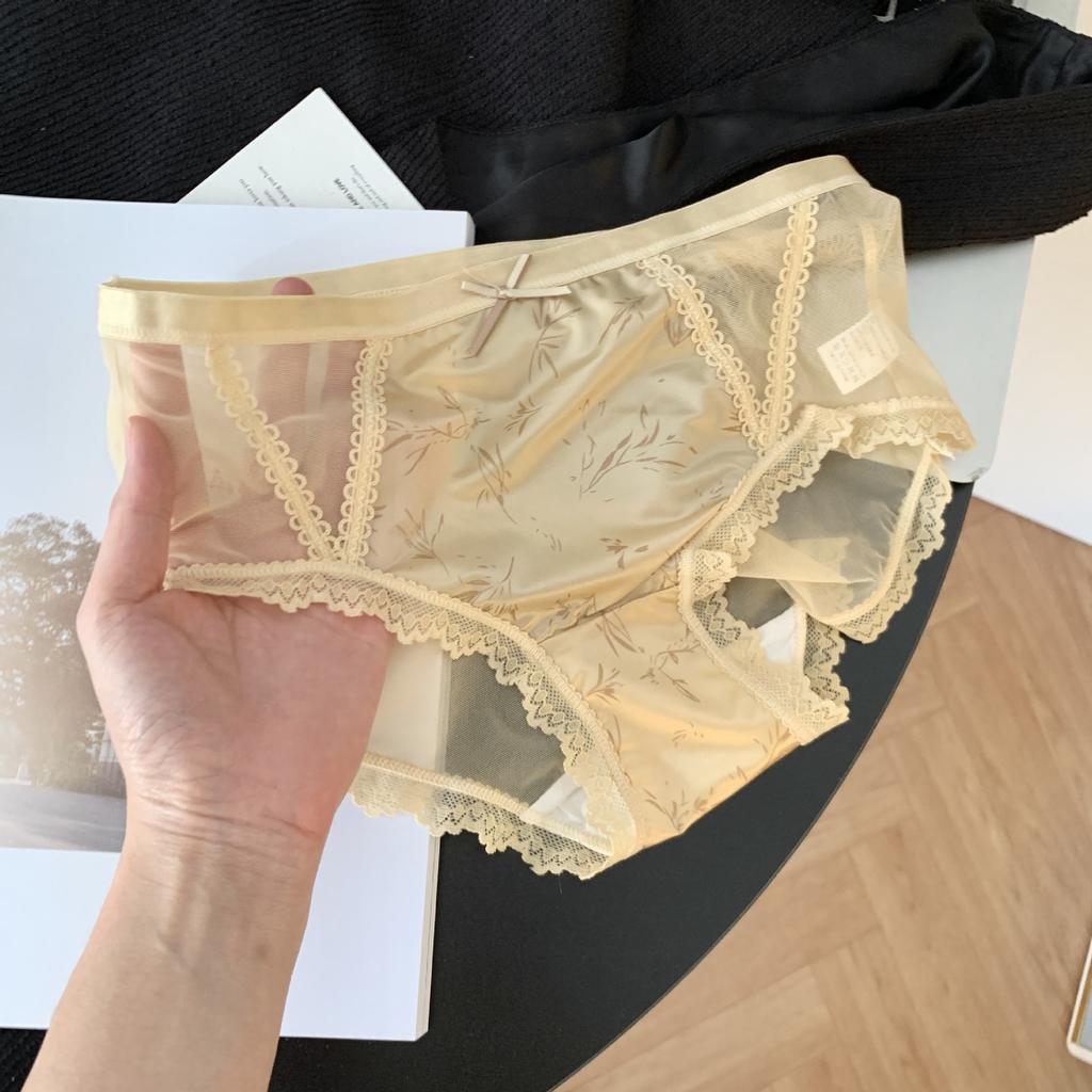 Large Size Women Spring and Autumn New Chinese Sexy Pure Desire Mesh Lace Mid Waist Underwear
