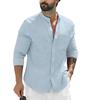 Men's Beach Shirts Casual Long Sleeve Summer Shirt Men Slim Fit Single Breasted Tops Male Stand Collar Cotton Linen