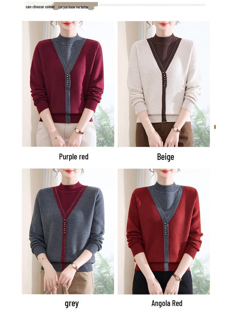 Mom's Red Fleece-Lined Winter Sweater - Perfect for New Year & Spring Festival for Middle-Aged and Elderly Women