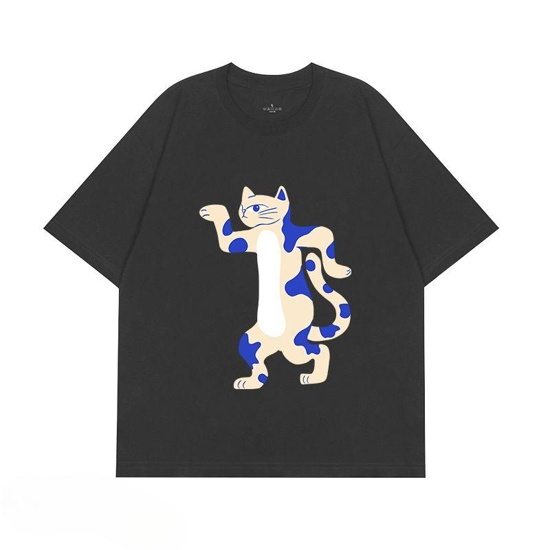 Забавная мужская футболка с принтом кота, летняя винтажная кавайная, мужская/женская, для серфинга, пляжная, унисекс, дышащая, повседневный топ