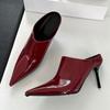 Fashion Sexy Pointy Toe Patent Leather Slippers Women 2025 Summer Elegant Thin High Heels Luxury Mules Slides Sandals Party Dress Shoes