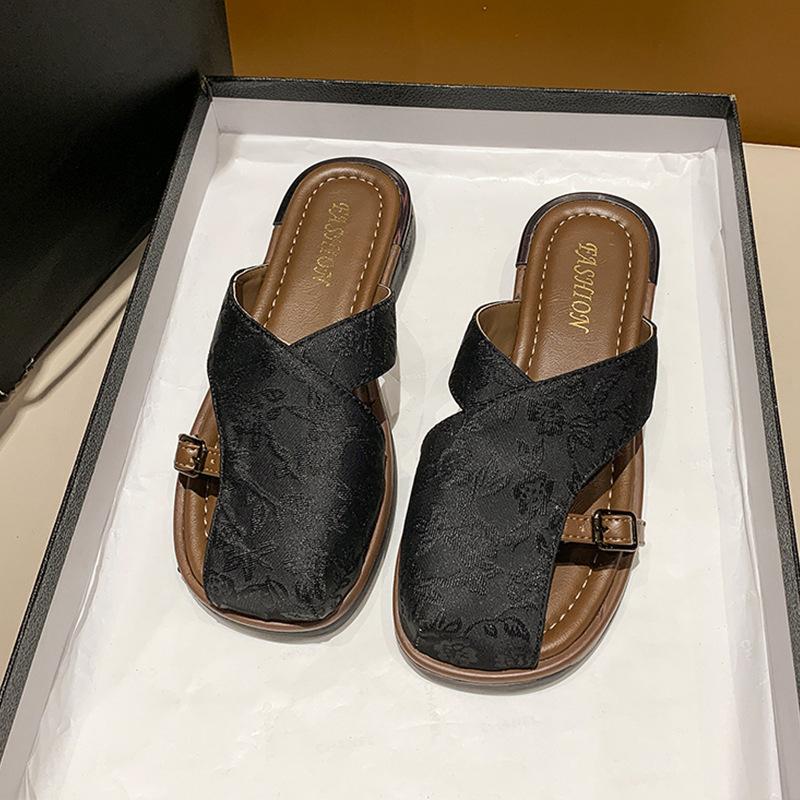 Сумка в национальном стиле, полушлепанцы, женская летняя обувь, модные новинки, толстая подошва, новый китайский стиль, юбка для выхода в свет, французские сандалии