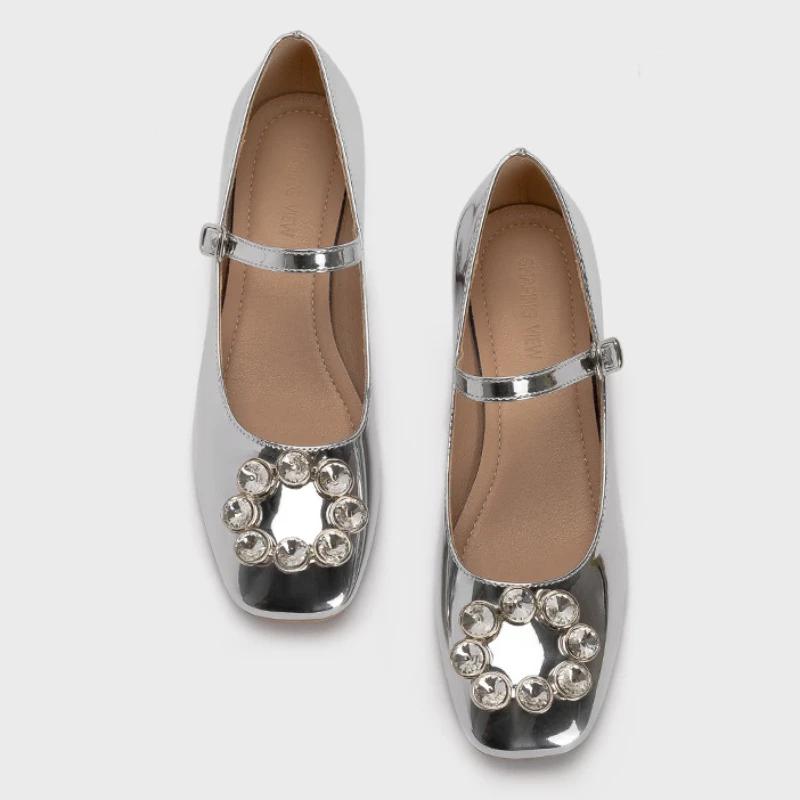 Модные женские туфли Мэри Джейн с квадратным носком, модные женские туфли со стразами на весну, элегантные туфли на высоком каблуке, уличные туфли для женщин