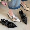 Женские туфли на плоской подошве, новые туфли Мэри Джейн во французском стиле с острым носком, женские туфли с пряжкой, модные женские кожаные туфли с открытой пяткой, женские мюли
