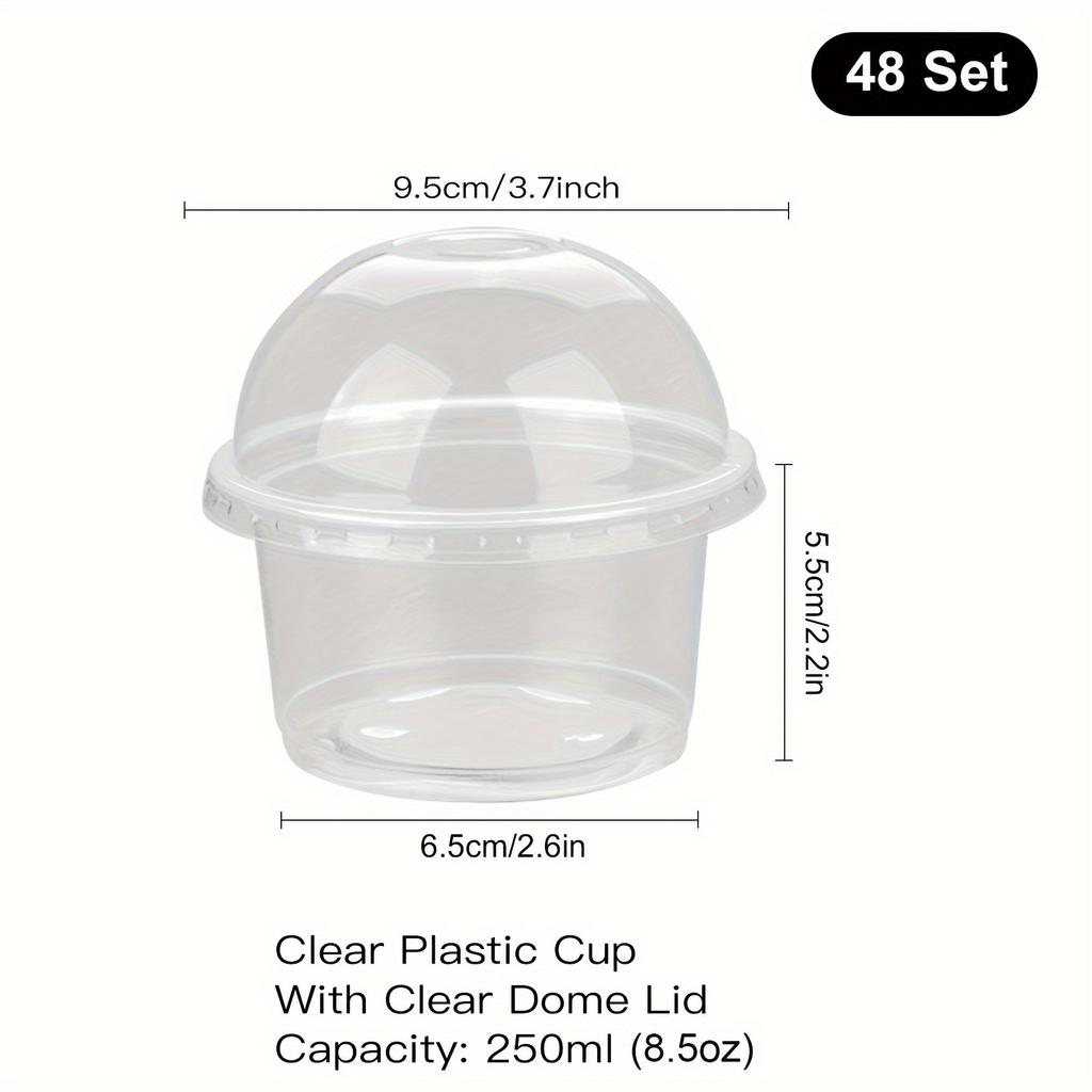 50pcs Dessert Cups with Lids 250ML/300ML Plastic Pudding Cups for Ice-Cream Mousse Picnic Party Packing - Set of 50