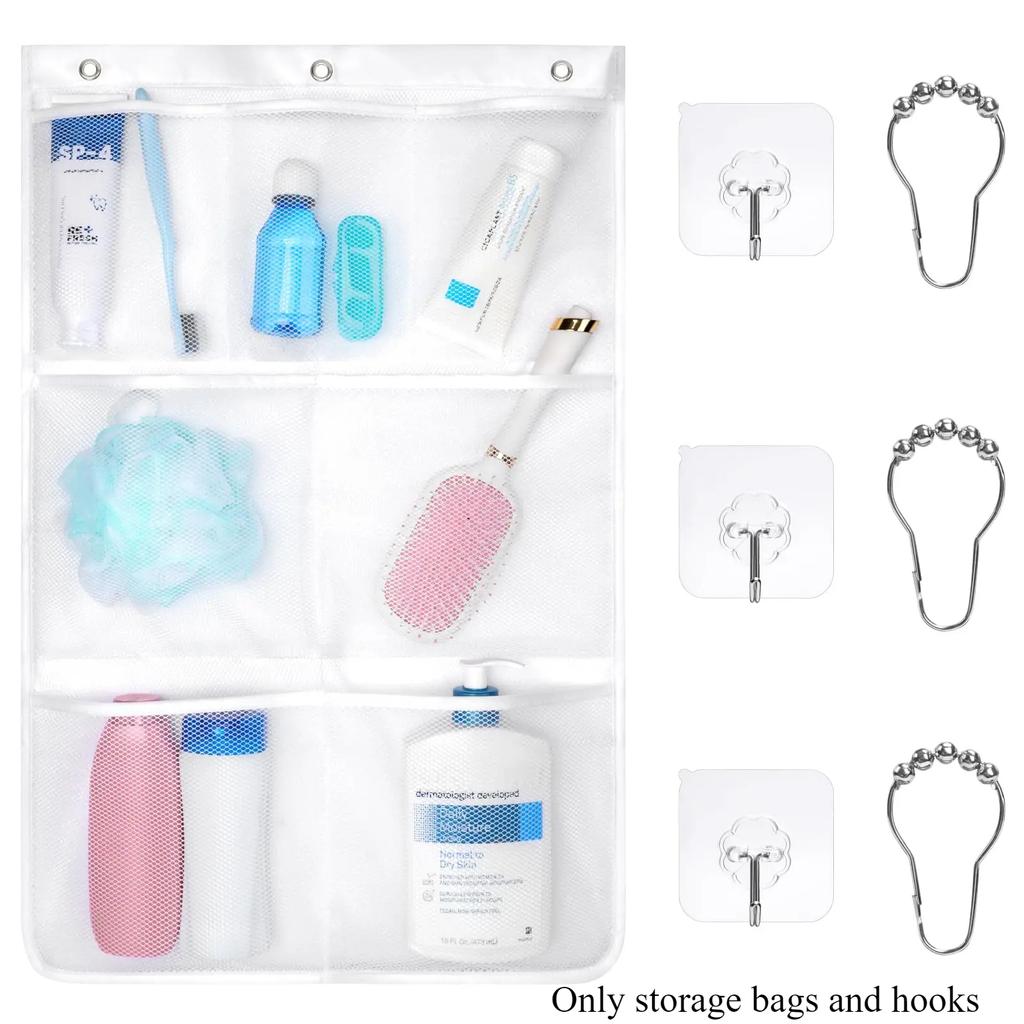 Wall Hanging Storage Bag Multiple Compartments Mesh Shower Storage Pouch Home Toiletries Organizing Bag Bathroom Accessories