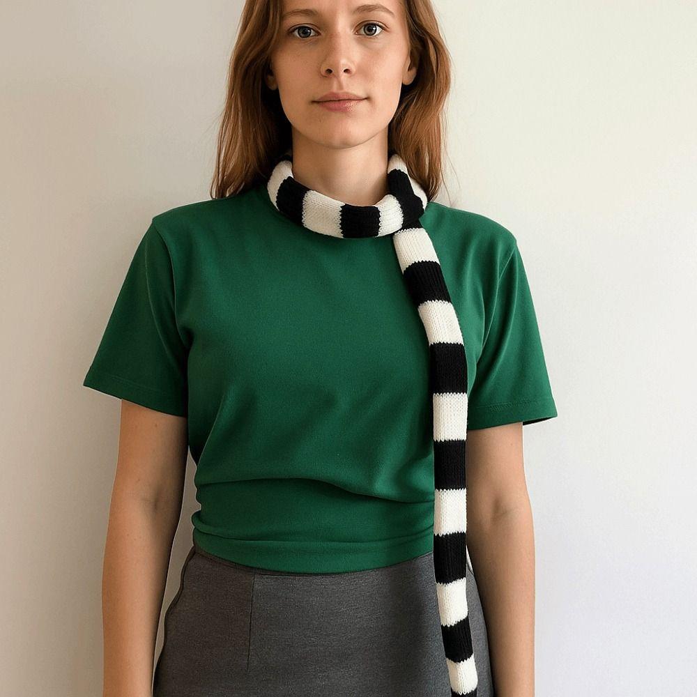 Женские длинные шарфы в черно-серую полоску, хлопковый вязаный декоративный шейный платок, теплый шарф для шеи, тонкий шарф, модная уличная одежда