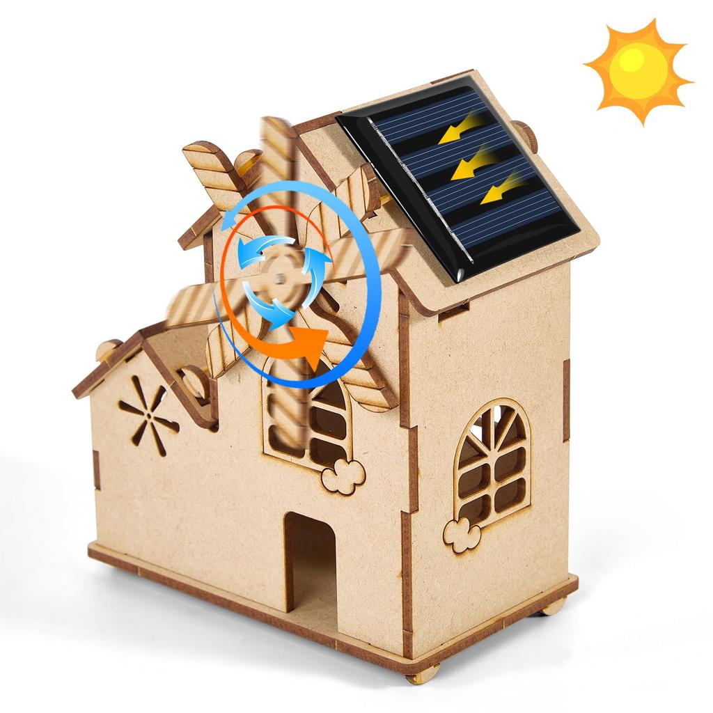 Solar Craft Kit, 3D Wooden Puzzle (Windmill Tree House) Solar Energy Toy, Independent Research & Experiment Kit STEM Educational Toy Science Craft