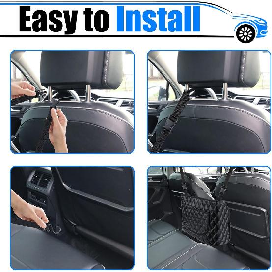 Car Purse Holder Between Seats, Leather Auto Front Seat Handbag Organizer Pocket, Large Capacity Car Net Pocket Handbag Holder, Backseat Barrier