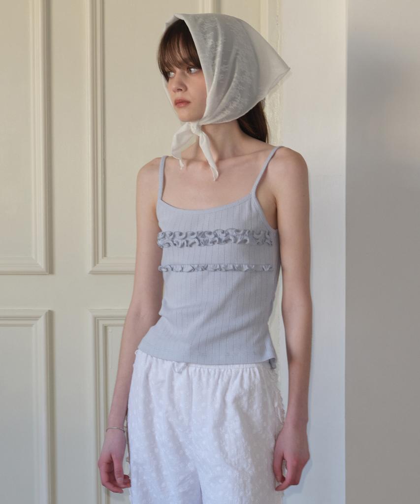 MARGARIN FINGERS Frill Ribbon Tank Top (Light Blue)